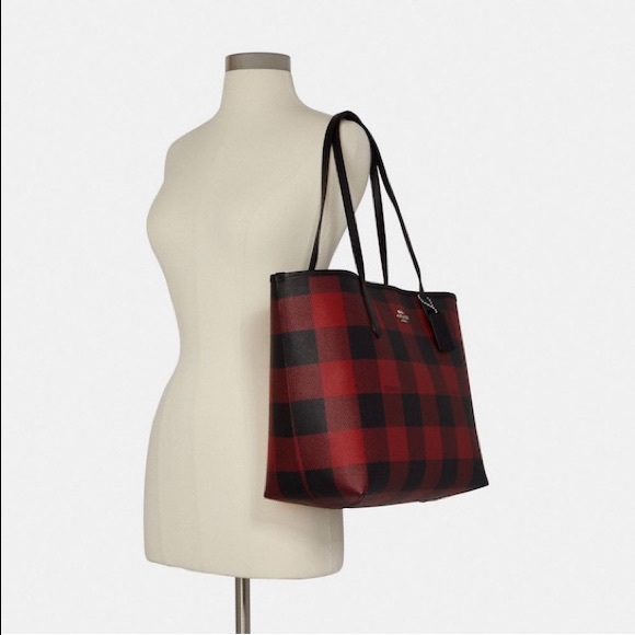 New💃Coach City Tote Handbag With Buffalo Plaid Print - Picture 11 of 12